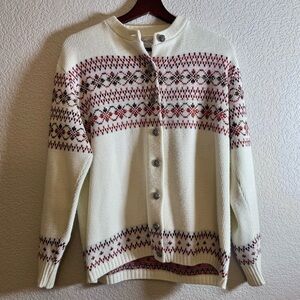 Jersild Vintage Classic Cream White Fair Isle Button-Up Sweater Women’s Medium